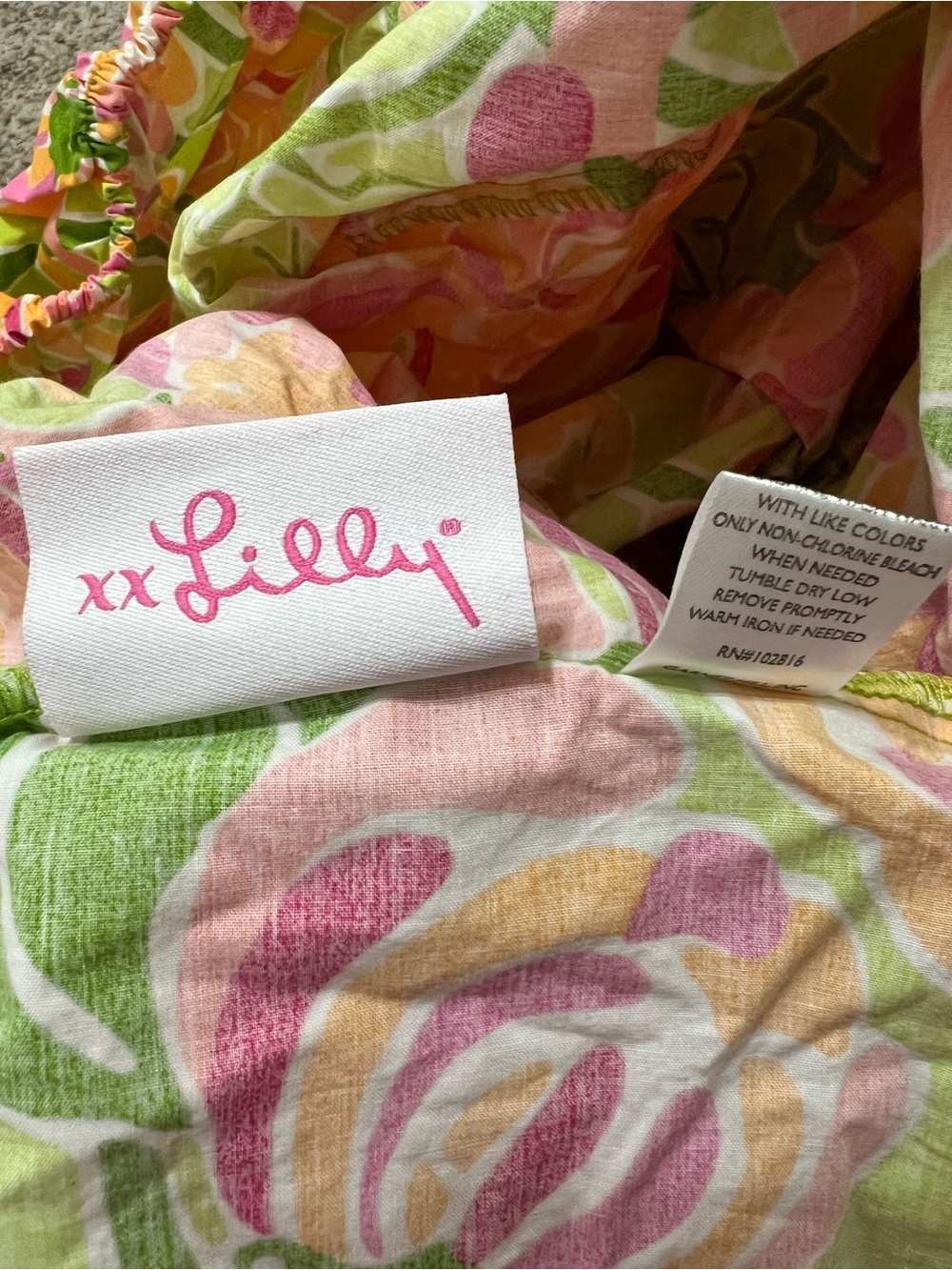 Lilly Pulitzer x Garnet Hill Floral King Size Fitted Sheet Lime Green/Pink - Picture 7 of 7